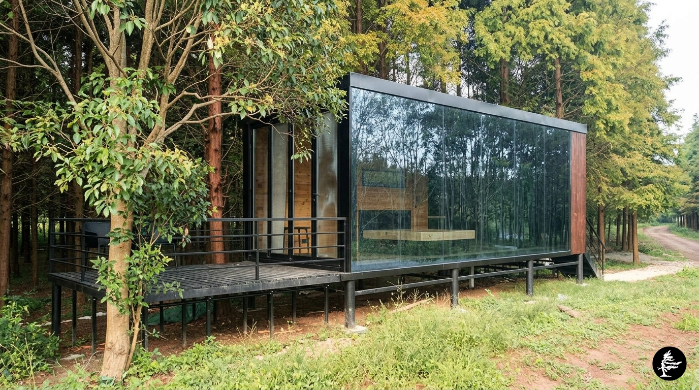 Glasshouse™ modules come as 160 and 200 sq.ft. modules, one, two or three sides glass. Intended for three season use. One large room - interior wallsfeatures installed on location. Appearance to suite.